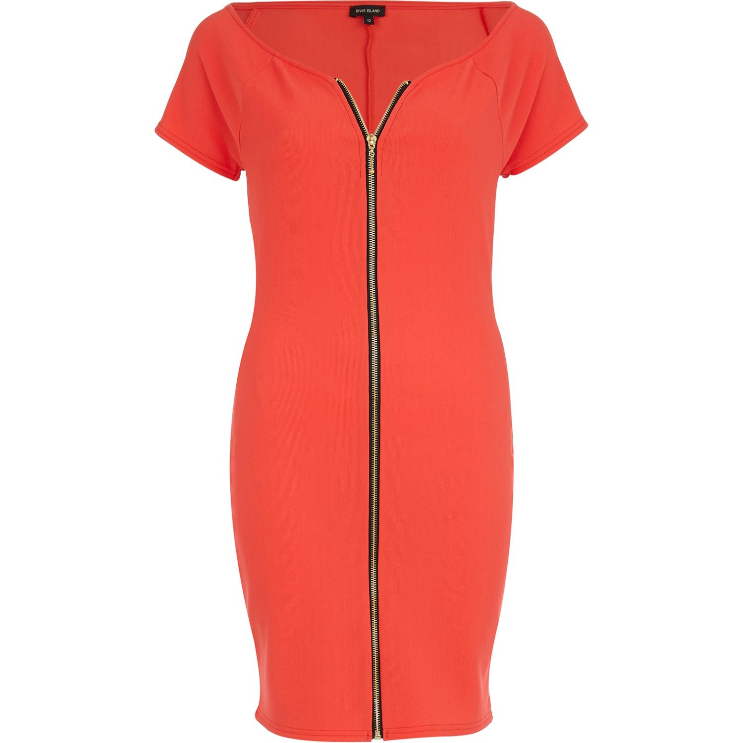 River Island Red Zip Front Bodycon Dress in Red | Lyst