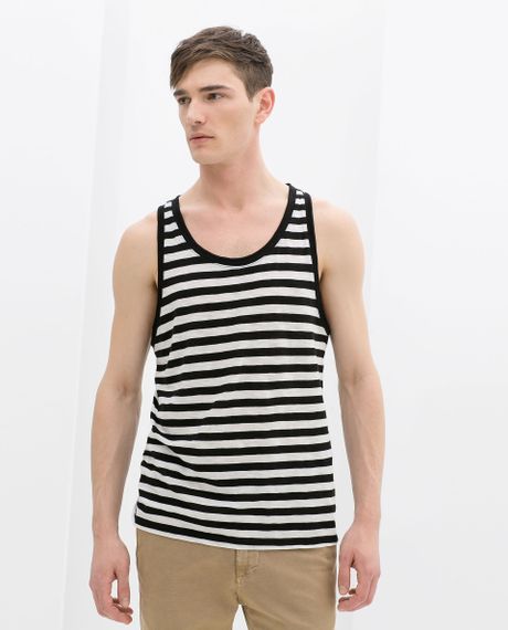 Zara Slub Knit Striped Vest Tshirt in Black for Men | Lyst