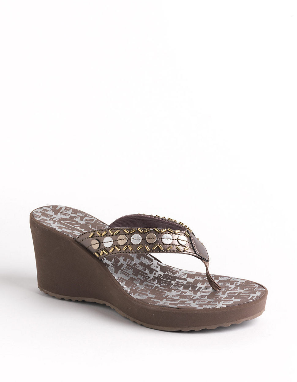 Clarks Yacht Tide Embellished Wedge Thong Sandals in Gray (grey)