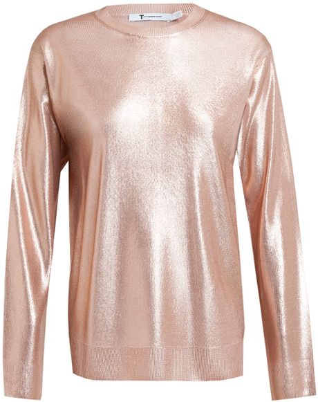 T By Alexander Wang Metallic Knitted Jumper in Pink (pink & purple) | Lyst