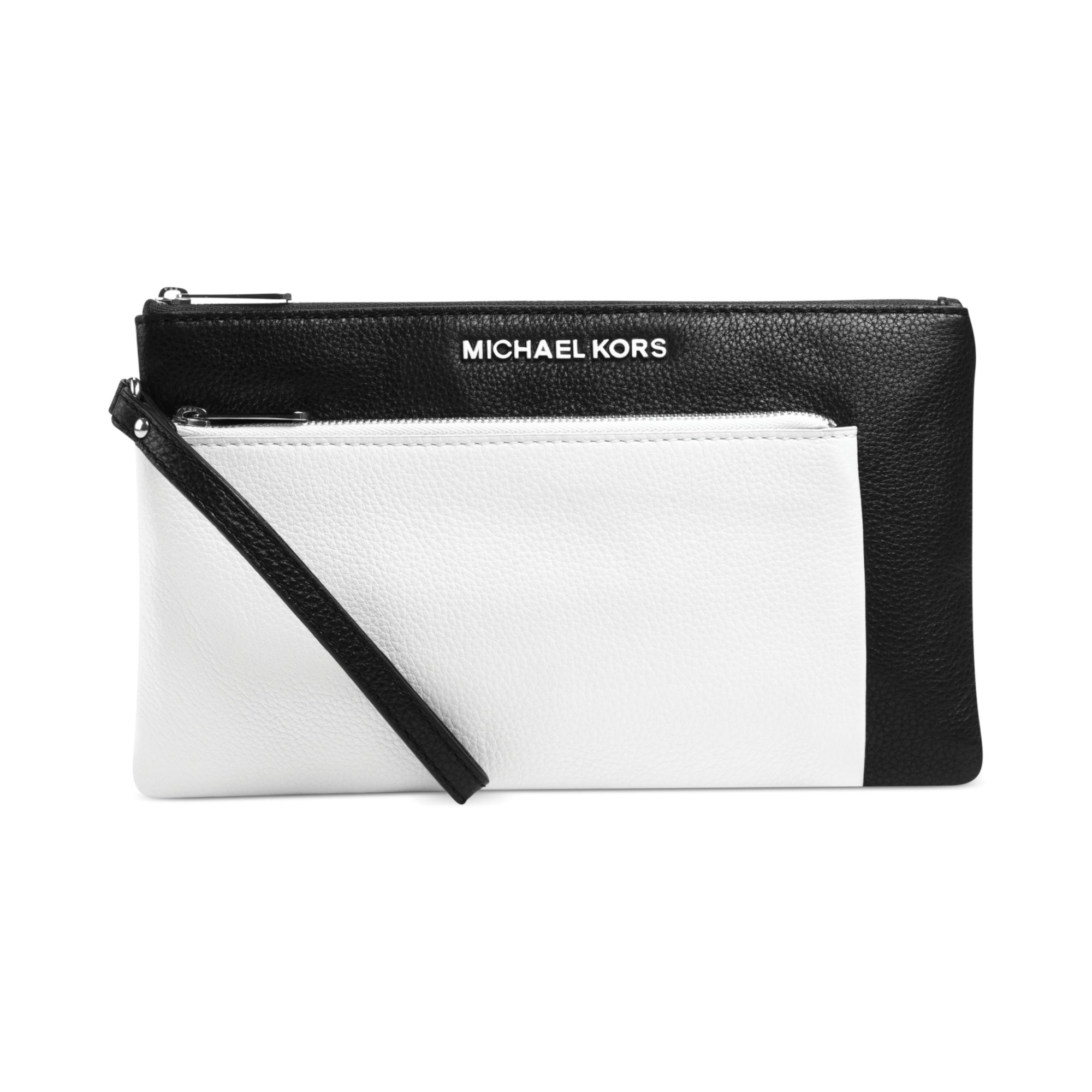 Michael Kors Michael Tippi Large Zip Clutch in Black (Black/Optic White