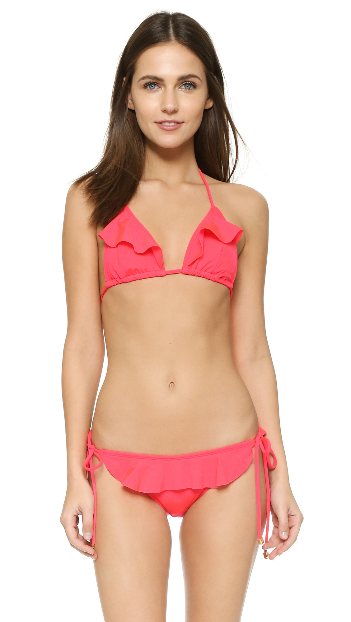 Lyst Shoshanna Neon Ruffle Bikini Top In Red