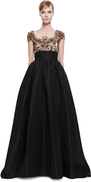 Marchesa 3d Floral Ribbon Embroidered Ball Gown In Black Goldblack Lyst 8745