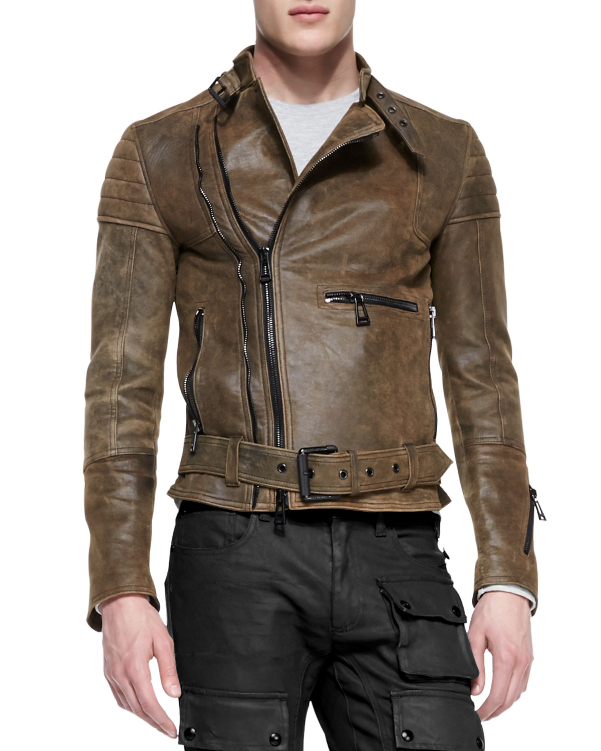 Belstaff Distressed Leather Moto Jacket Brown in Brown Lyst