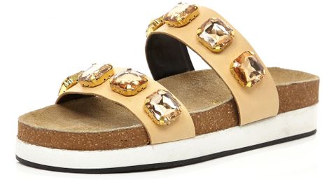 River Island Nude Jewelled Double Strap Mule Sandals in Beige (nude ...