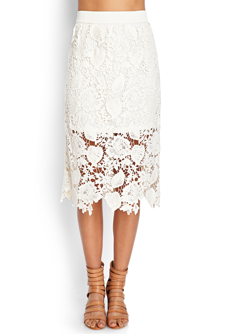Love 21 Crochet Lace Midi Skirt In White Cream Lyst 1169