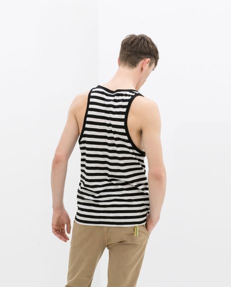 Zara Slub Knit Striped Vest Tshirt in Black for Men | Lyst