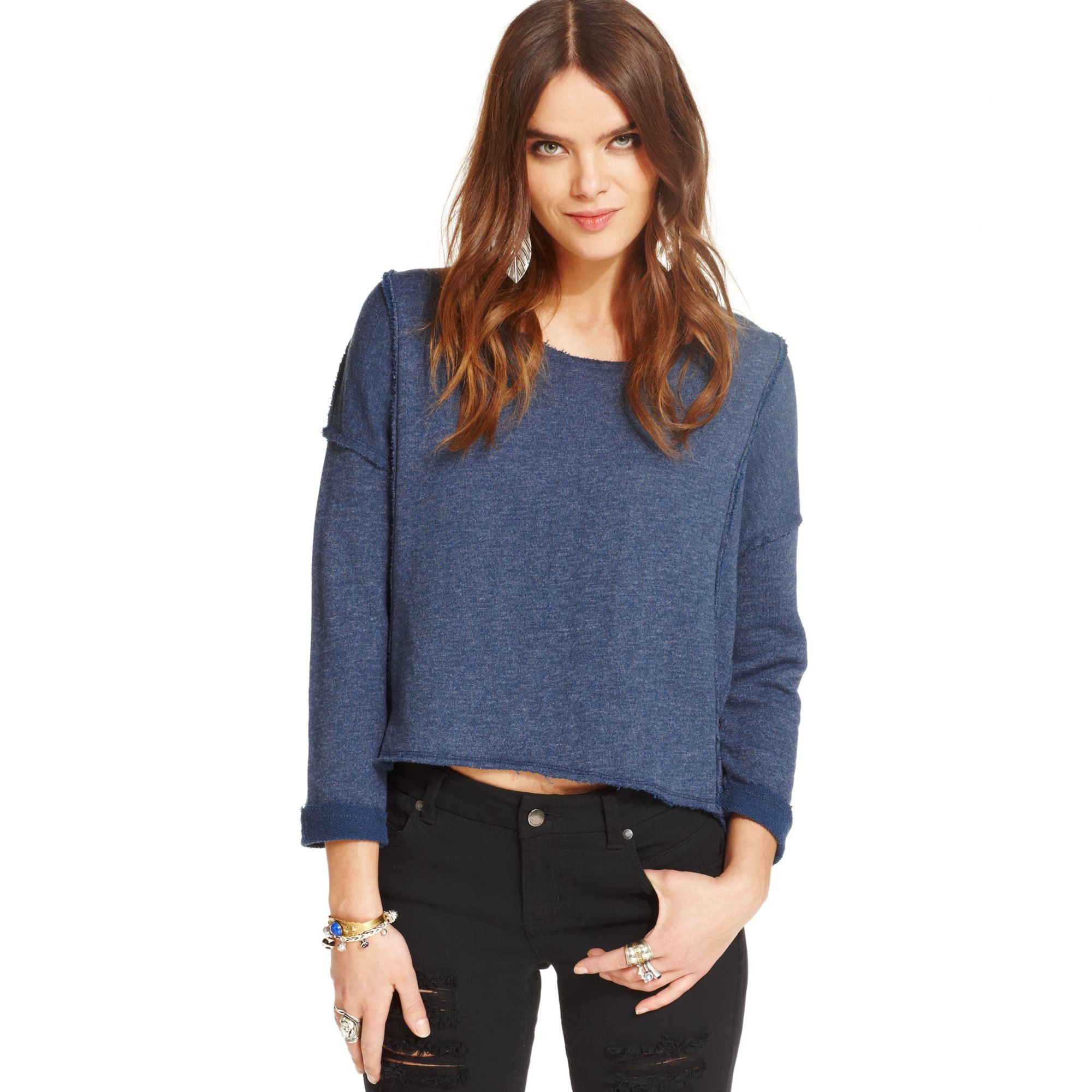 Free People Crochet Sweater in Blue (Indigo Heather) Lyst