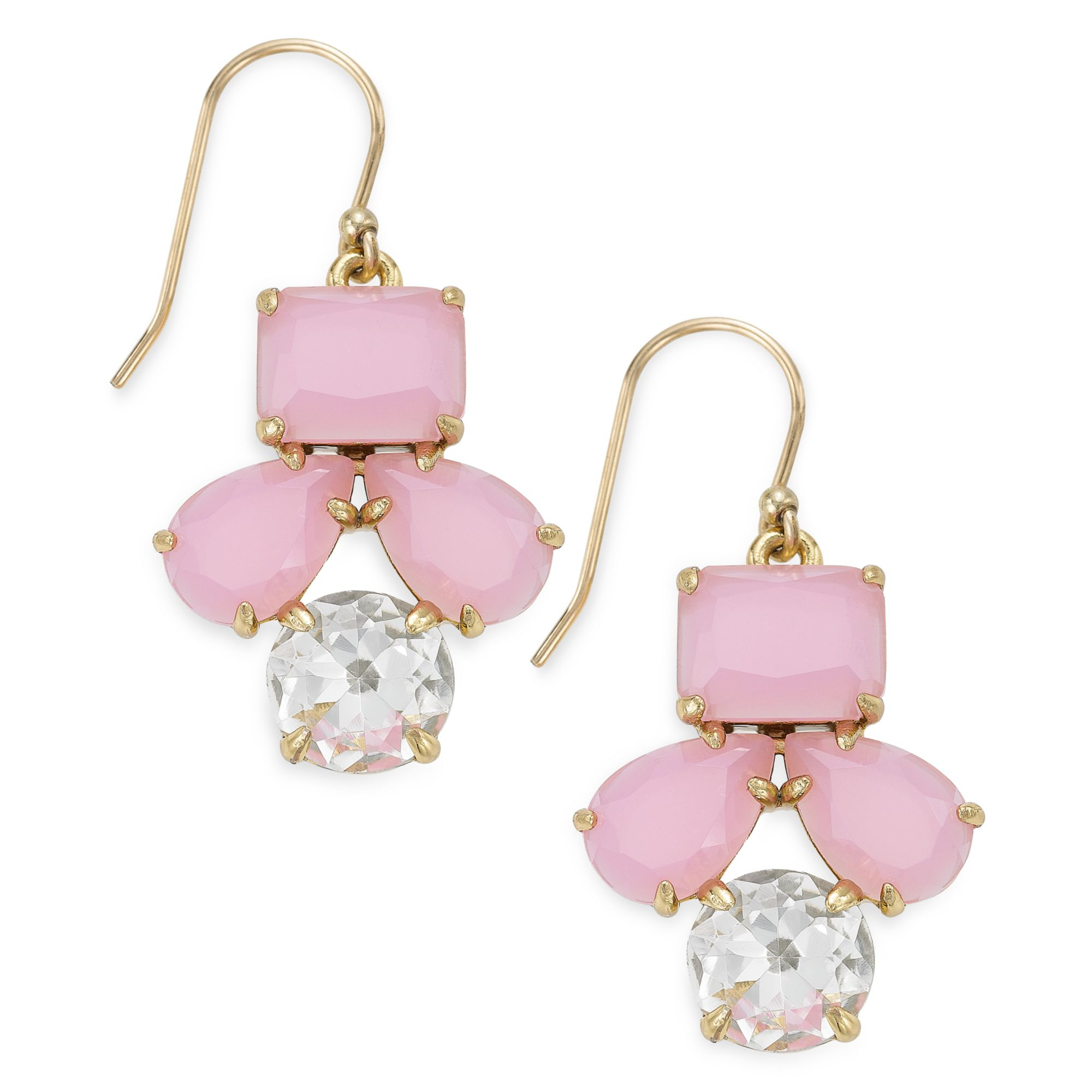 Kate Spade Goldtone Candy Pink And Clear Crystal Cluster Drop Earrings