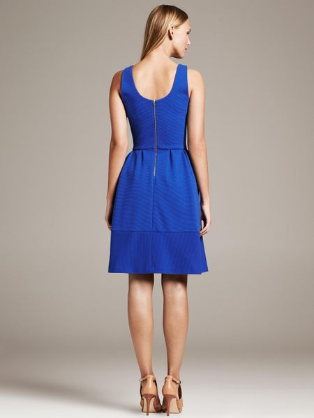 Banana Republic Textured Blue Fit and Flare Dress Deep Royale in Blue