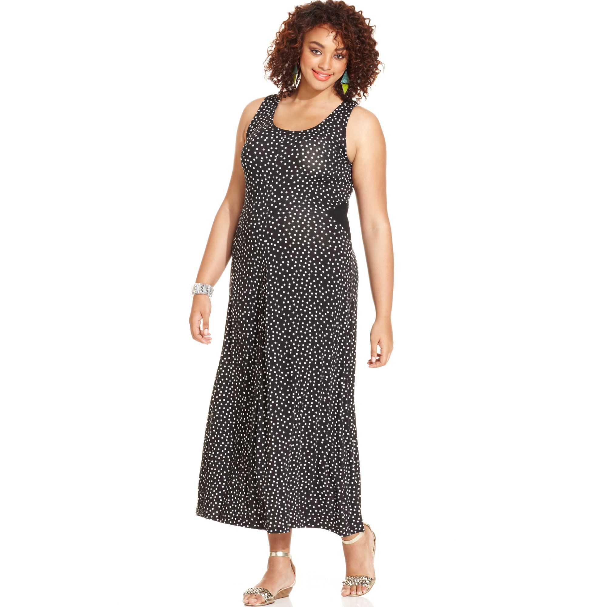 American Rag Plus Size Sleeveless Polkadot Maxi Dress in Black ... American Rag Plus Size Sleeveless Polkadot Maxi Dress in Black ...