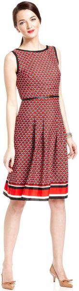 Jones New York Sleeveless Printed Pleathertrim A-line Dress in Red ...