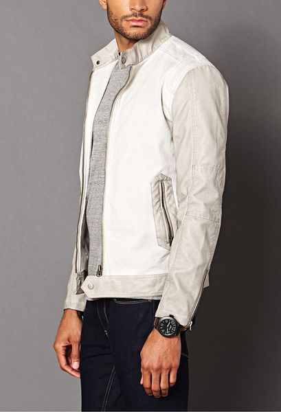 Forever 21 Mixed Media Biker Jacket in White for Men (Winter white ...