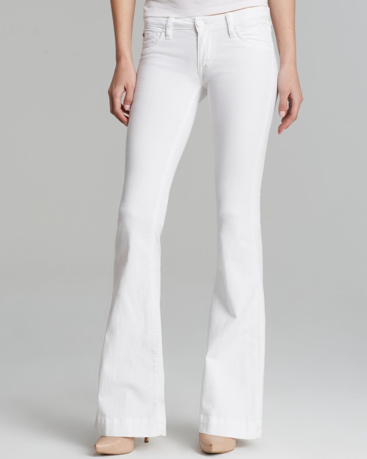 petite white flared trousers