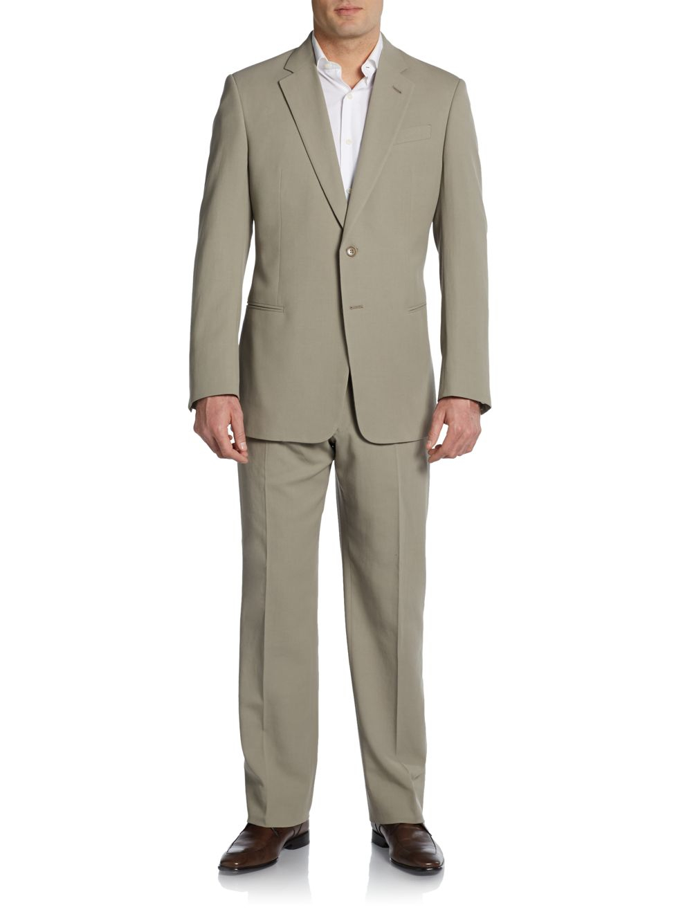 Armani Cotton Poplin Solid SlimFit Suit in Gray for Men (tan) Lyst