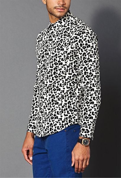 21men Slim Fit Leopard Print Shirt in Black for Men (Black/white) | Lyst