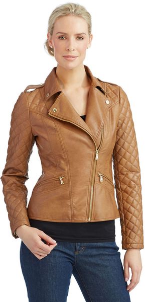 Guess Faux-Leather Faux-Fur-Trim Motorcycle Jacket in Gray (Stone