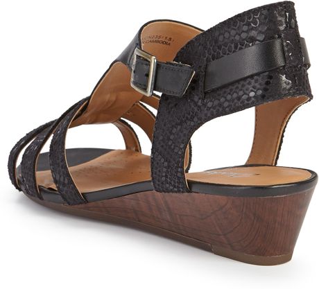 Clarks Playful Club Low Wedge Sandals in Black (black_combi) | Lyst