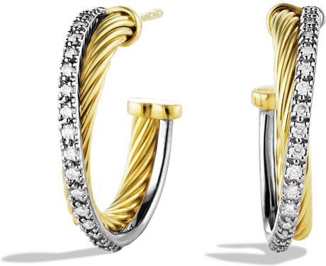 gold yurman crossover hoop diamonds earrings david yellow