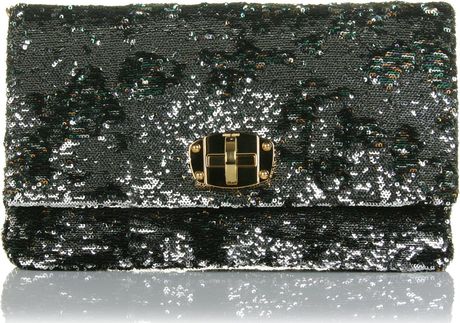 Miu Miu Paillette Foldover Clutch in Black (gold)