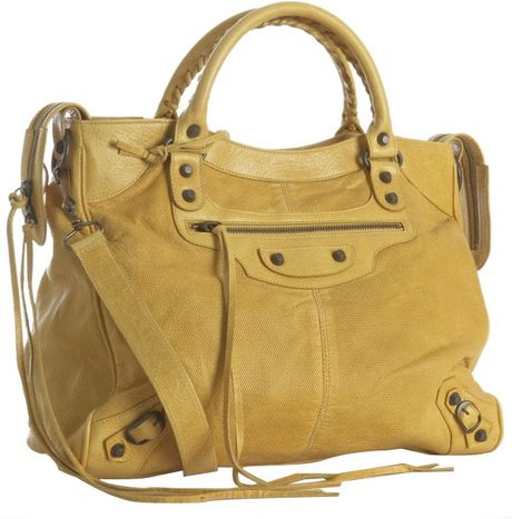 Balenciaga Mustard Lambskin City Medium Satchel in Yellow (mustard) - Lyst