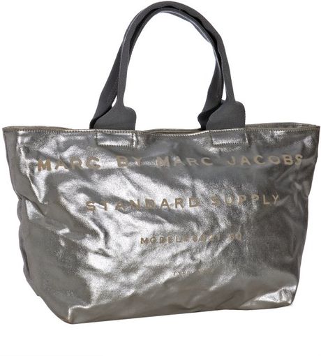 Marc By Marc Jacobs Silver Aluminum Coated Canvas Tote Bag in Silver