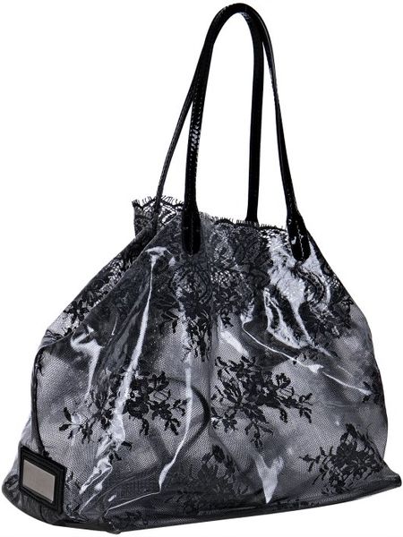 Valentino Black Plastic Lace Detail Large Tote Bag in Black | Lyst