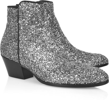 silver sparkly ankle boots