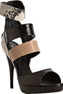 Fendi Black Stamped Snake and Leather Strap Platform Sandals - Lyst