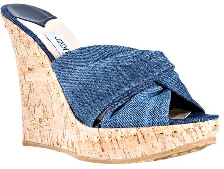 denim cork wedge sandals