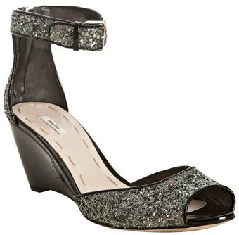 Miu Miu Anthracite Glitter Patent Ankle Strap Wedges - Lyst