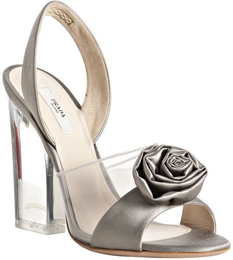 Prada Grey Satin and Pvc Rosette Open Toe Sandals in Gray (grey ...