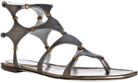 ... Rossi Grey Leather Cut Out Gladiator Sandals in Gray (grey) | Lyst
