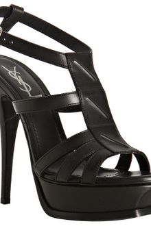 Yves Saint Laurent Black Leather New Riveg Platform Sandals - Lyst