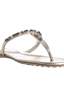 Car Shoe Gold Leather Jeweled Thong Sandals - Lyst