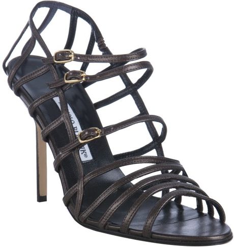 Manolo Blahnik Coffee Leather Amacha Strappy Sandals in Brown (coffee) - Lyst