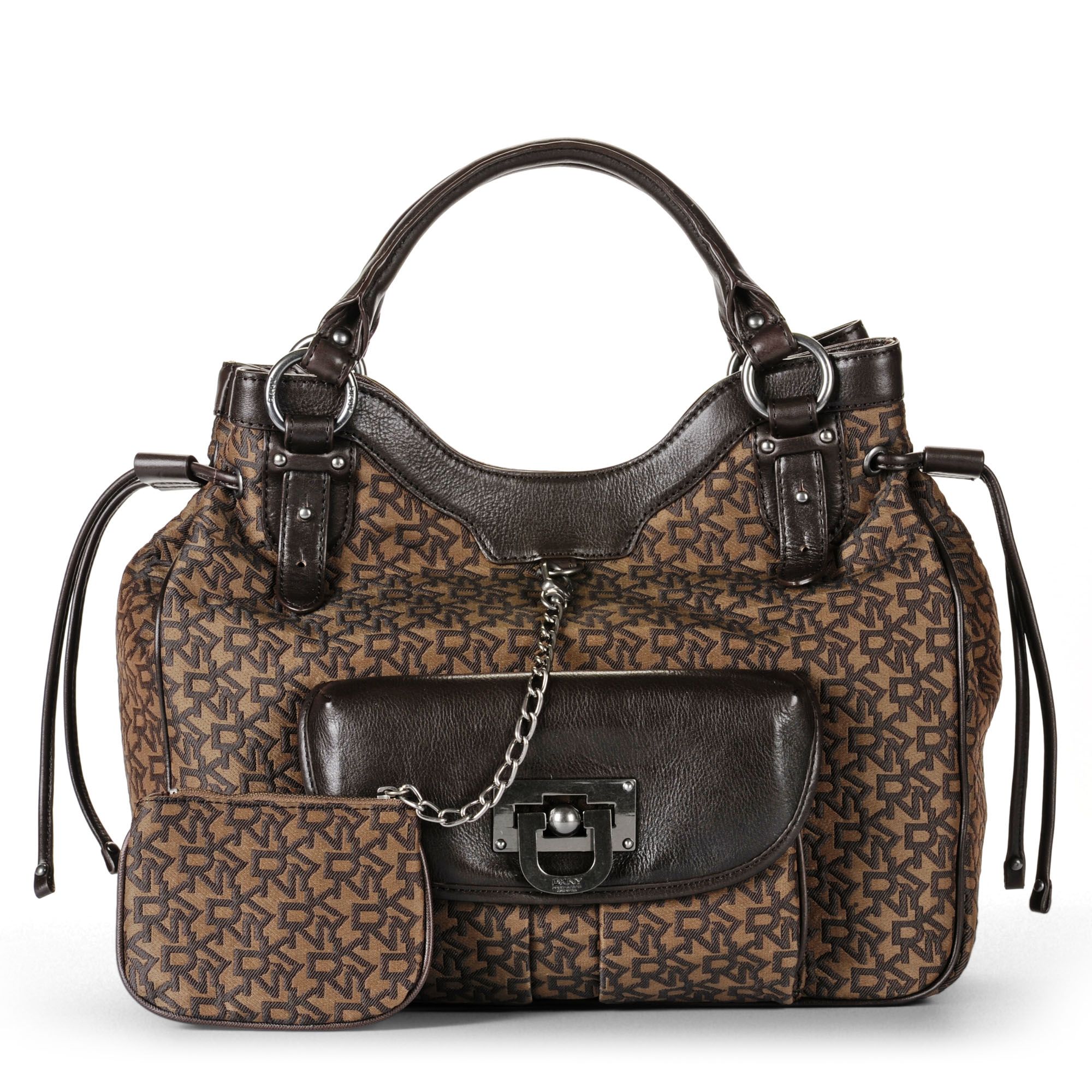 Dkny Town and Country Drawstring Tote with Coin Purse in Brown (gold