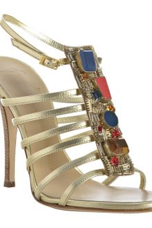 Giuseppe Zanotti Gold Leather Jeweled Sandals - Lyst