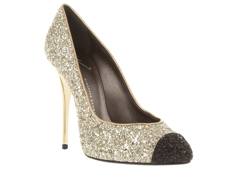 gold glitter court heels