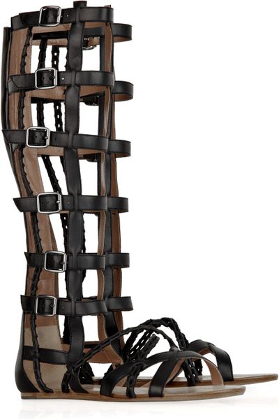 Sigerson Morrison Knee-high Leather Gladiator Sandals in Black | Lyst