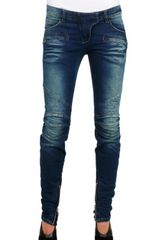Balmain Stretch Demin Destroyed Quilted Jeans