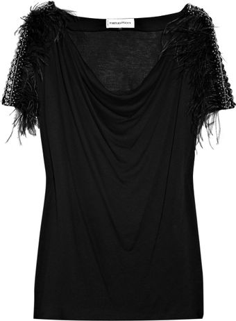 Emilio Pucci Ostrich Feather-trimmed Jersey Top - Lyst