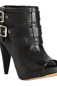 Vince Camuto Black Leather Flore Peep Toe Buckle Booties - Lyst