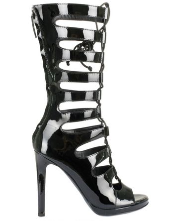  Patent Lace Up Open Toe Boots 