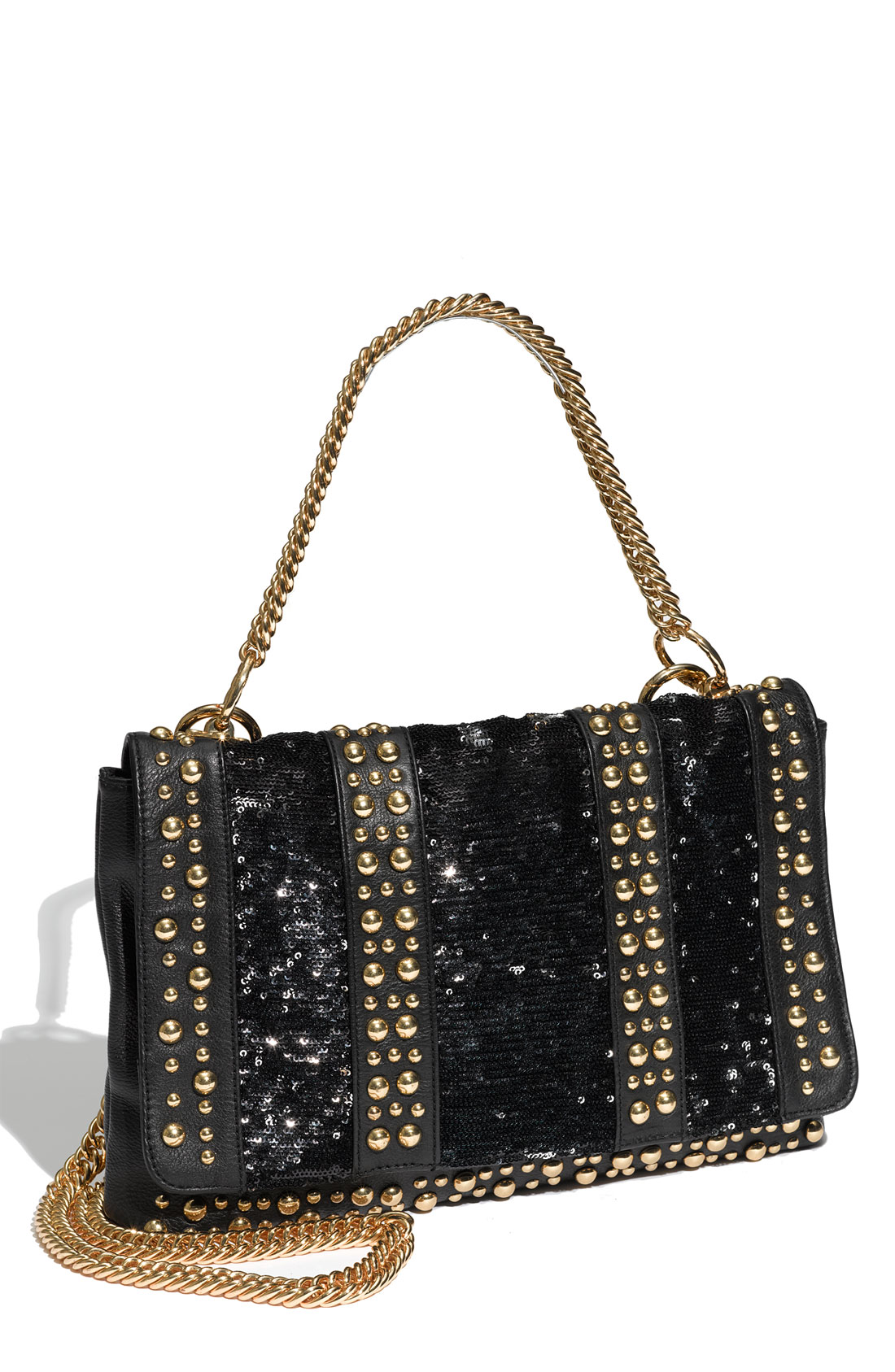 Halston Heritage Carla Studded Leather Crossbody Bag in Black (jet/ gold) | Lyst
