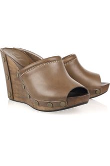 See By Chloé Peep-toe Leather and Wooden Wedges - Lyst
