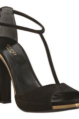 Gucci Black Suede Daisy T-strap Sandals