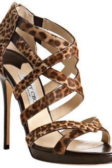 Jimmy Choo Brown Leopard Calf Hair Jewellop Sandals - Lyst