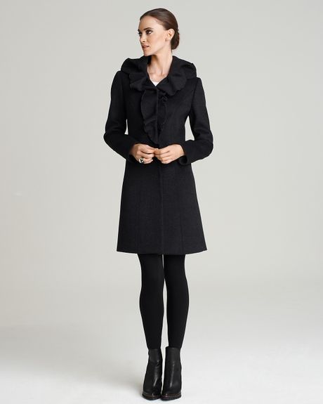 Elie Tahari Sherilyn Ruffle Coat in Black