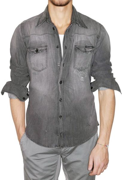 grey denim shirt combination